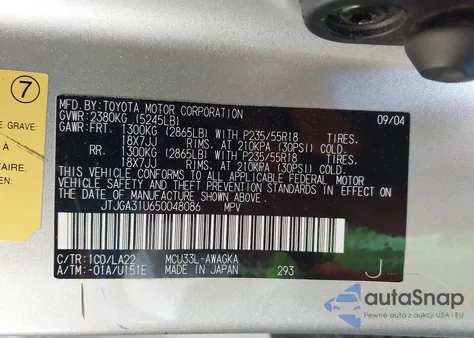 2005 Lexus Rx 330 from USA, damaged, VIN JTJGA31U650048086